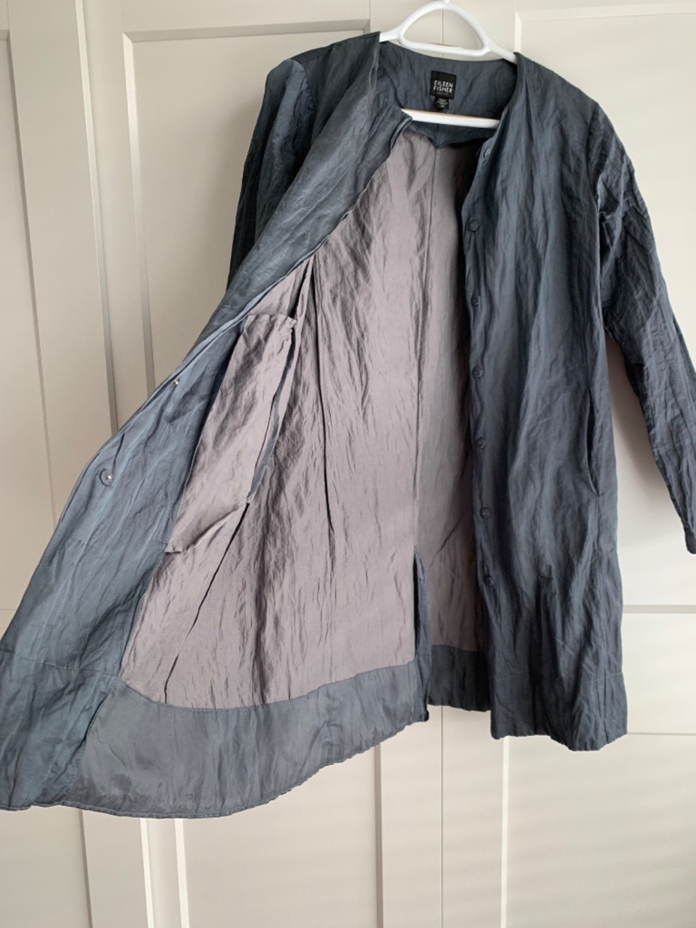 Eileen Fisher Women's Organic Cotton Satin Steel Coast Duster Jacket Size PM - Picture 12 of 14